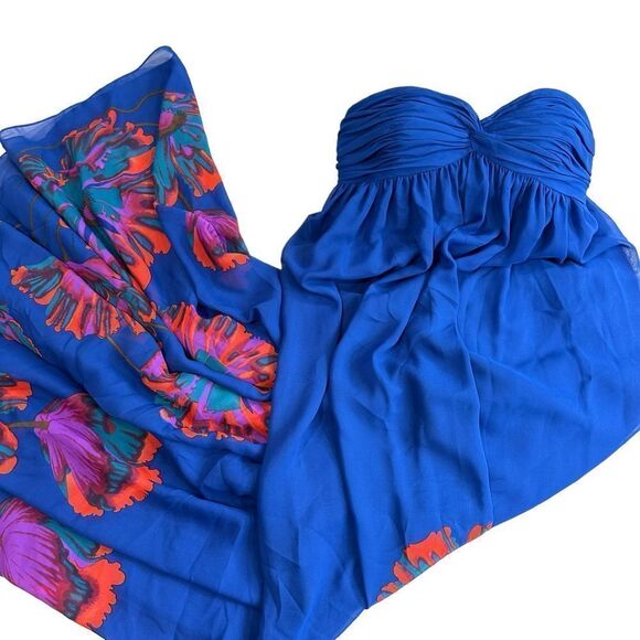 Aqua Y2K Strapless Blue Chiffon Maxi Floral Print Fairy Dress, 0 - Picture 13 of 13